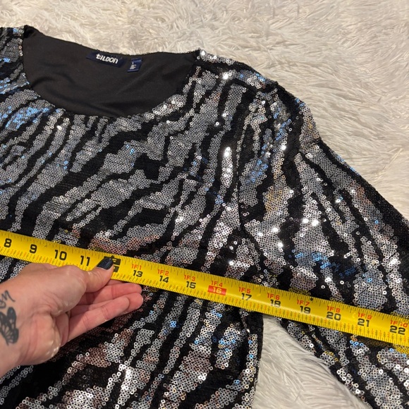 Tildon Black and Silver sparkle animal print sequin party dress woman’s medium - Picture 5 of 9